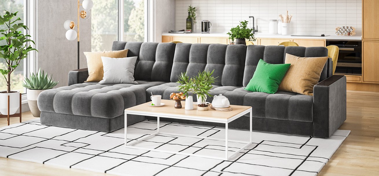 Угловой диван BOSS 3.0 MAX велюр Monolit серый