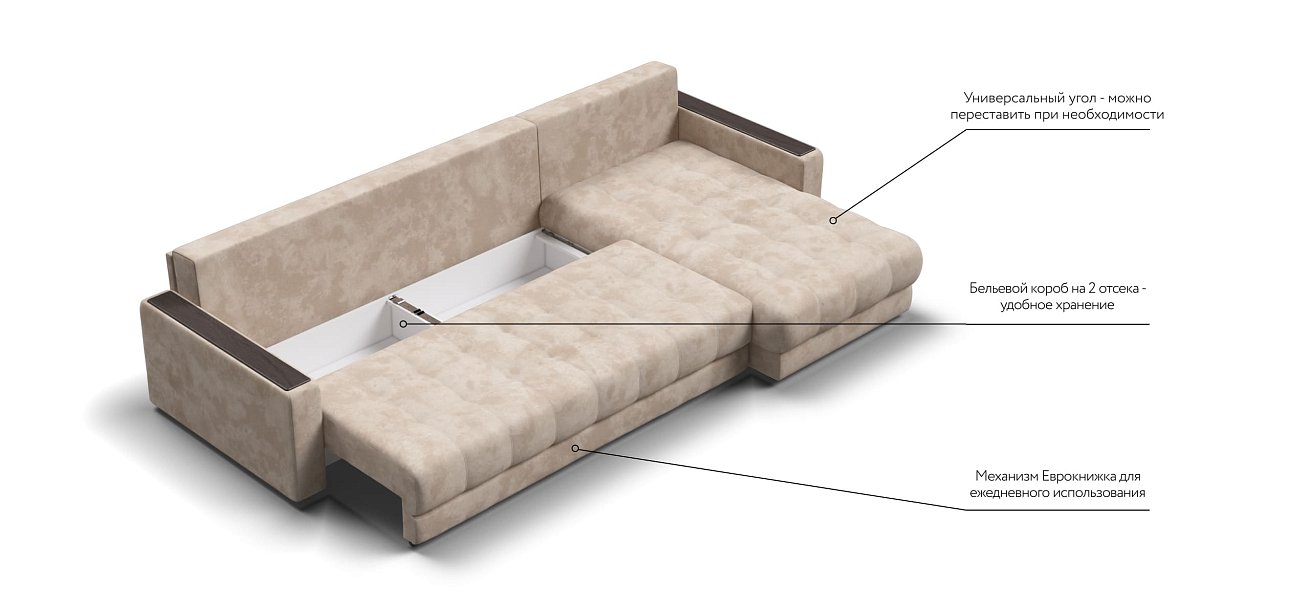 Угловой диван BOSS 3.0 MAX велюр Alkantara пепел