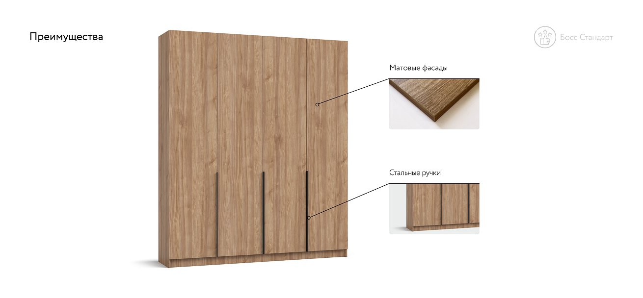Босс Стандарт 180*220 шкаф распашной 4Д Орех Селект