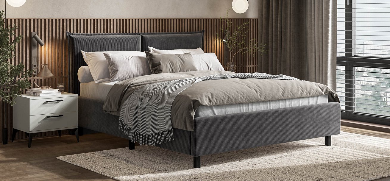 Кровать ЛЕО 160 Вельвет CORD графит