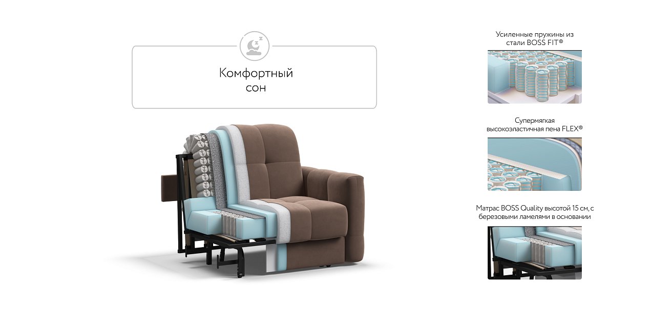 Кресло-кровать BOSS Sleep велюр Monolit мокко