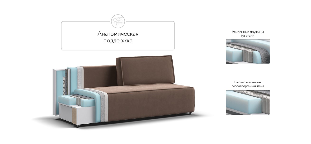 Диван NORD mini велюр Monolit мокко