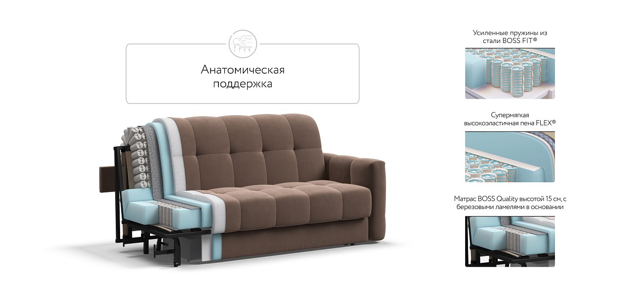 Диван BOSS Sleep 160 велюр Monolit мокко