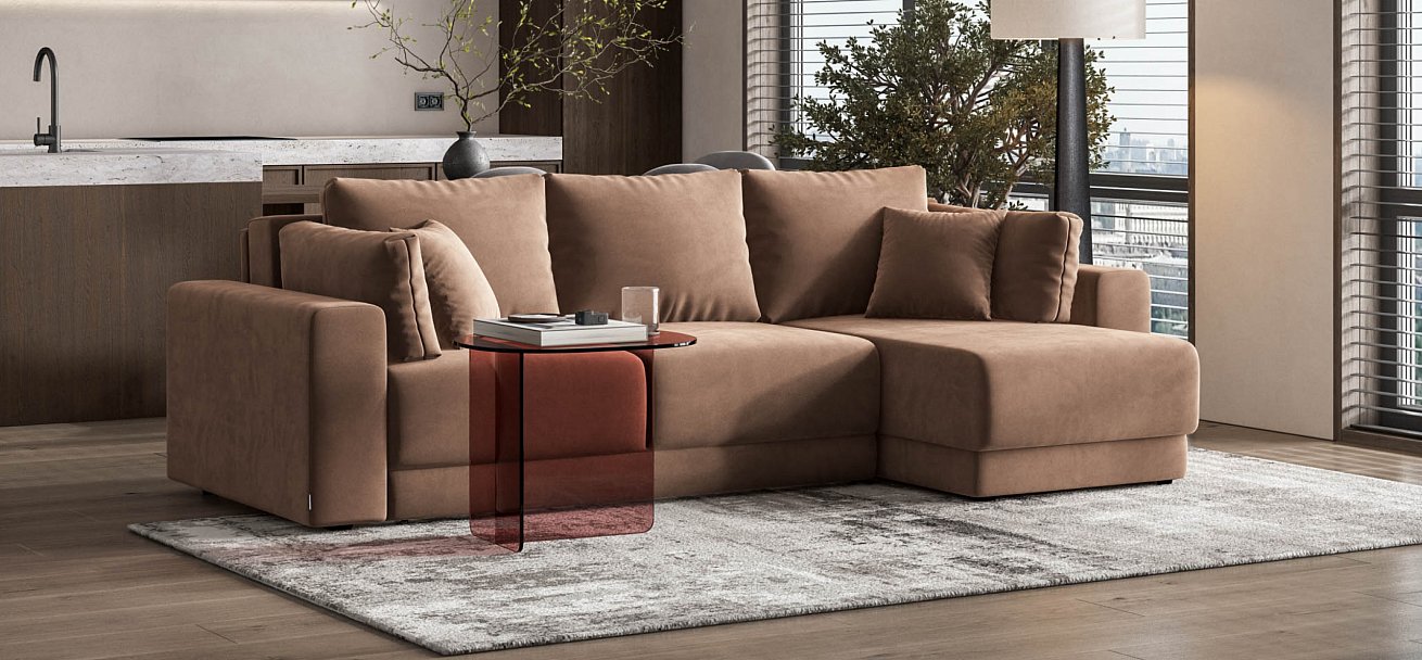 Угловой диван Босс Прайм ХЛ Велюр Monolit мокко