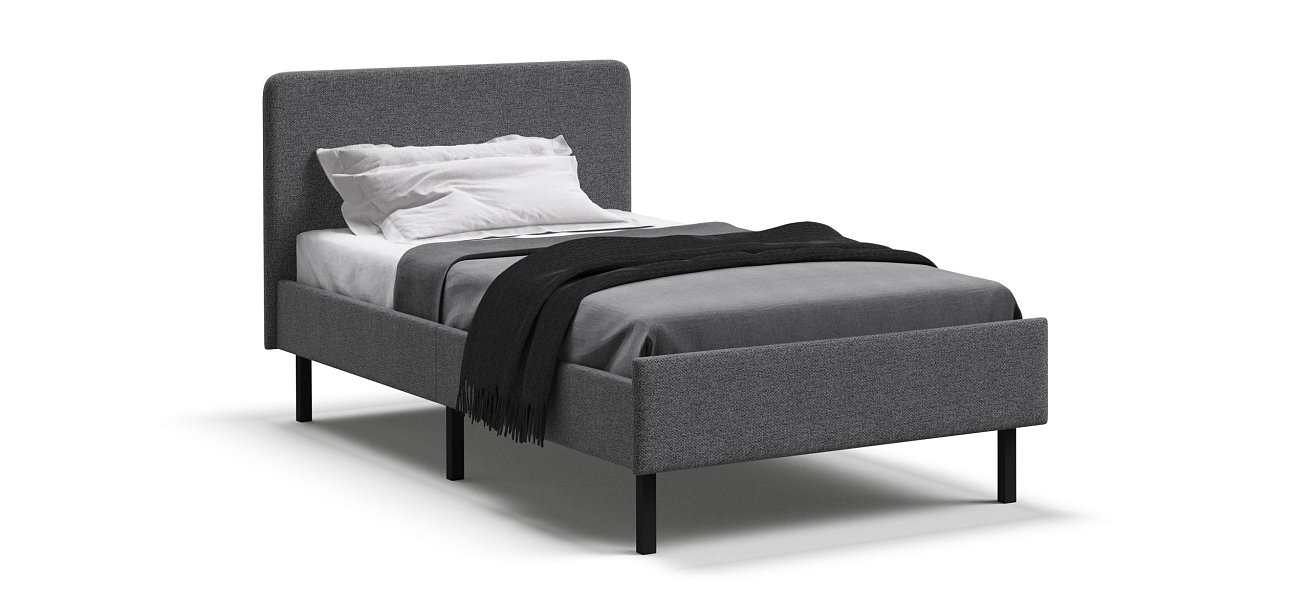 Кровать Уна мини рогожка Malmo серая, Чёрная