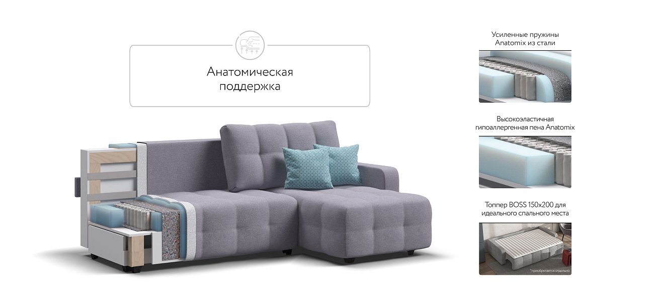 Угловой диван DANDY Euro SE Рогожка Malmo платина