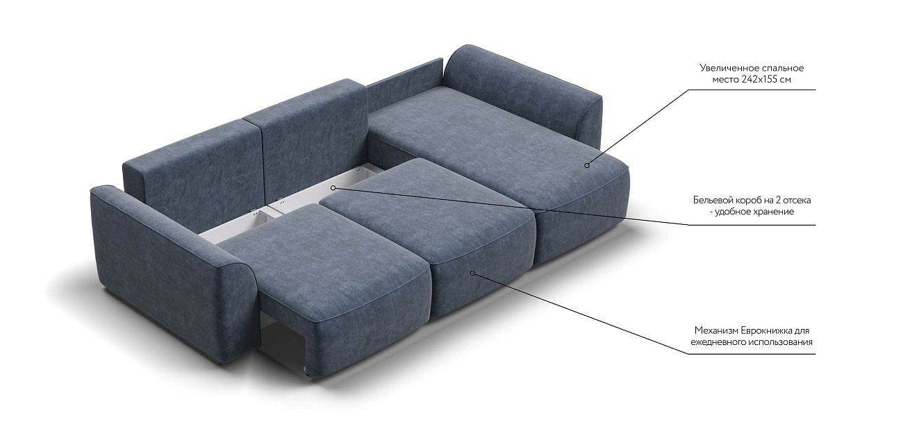 Угловой диван KING SE Велюр Royal топаз NEW