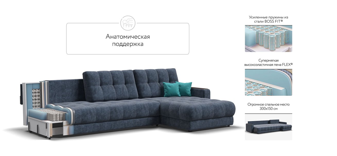 Угловой диван BOSS 3.0 MAX Велюр Royal топаз NEW