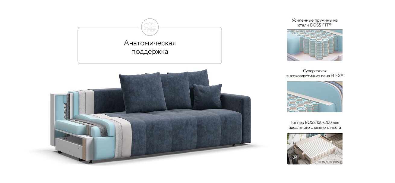 Диван BOSS TREND Велюр Royal топаз NEW