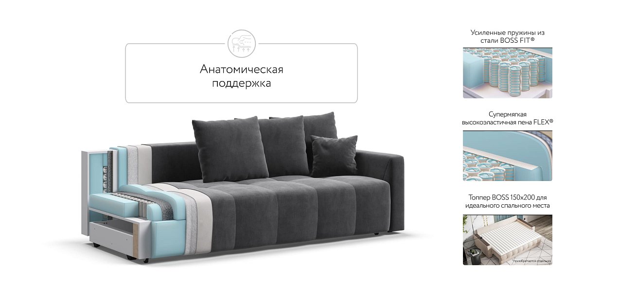 Диван BOSS TREND Велюр Monolit серый