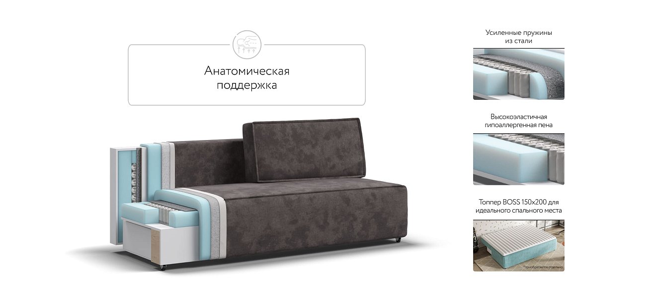 Диван NORD mini Велюр Alkantara серый