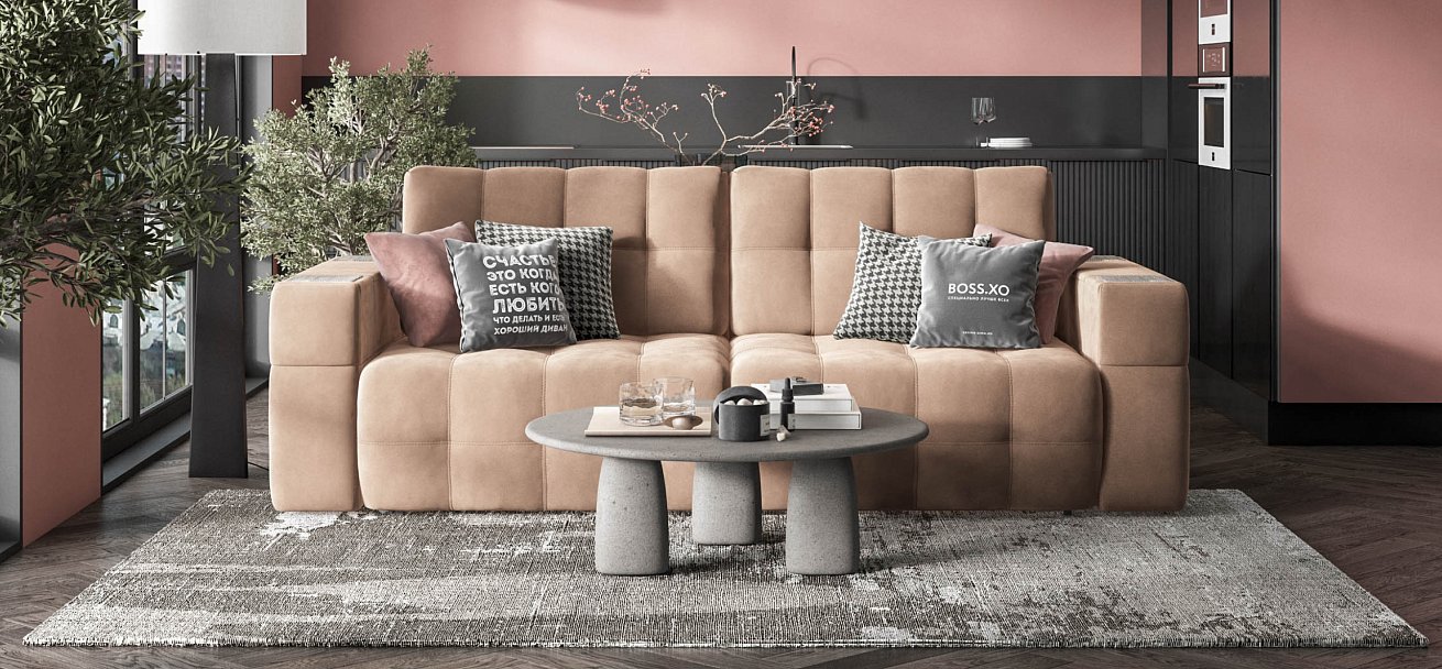 Диван BOSS.XO велюр Monolit мокко / WOOD Smok