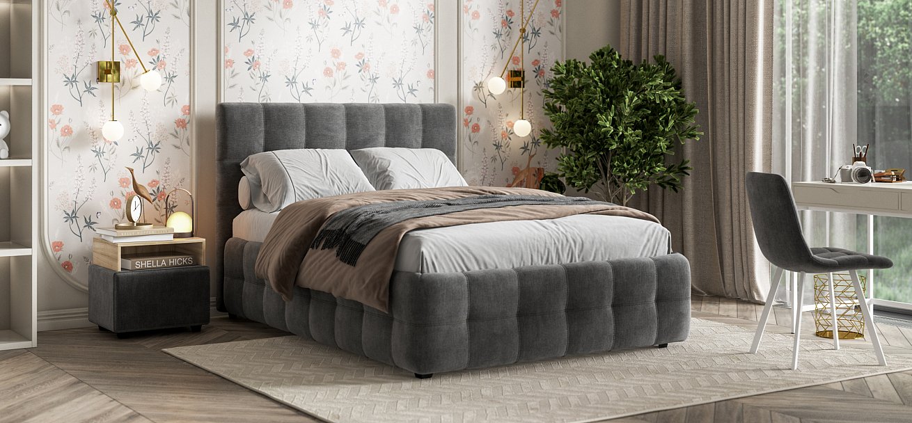 Кровать Босс 140*200 Про велюр Monolit серая