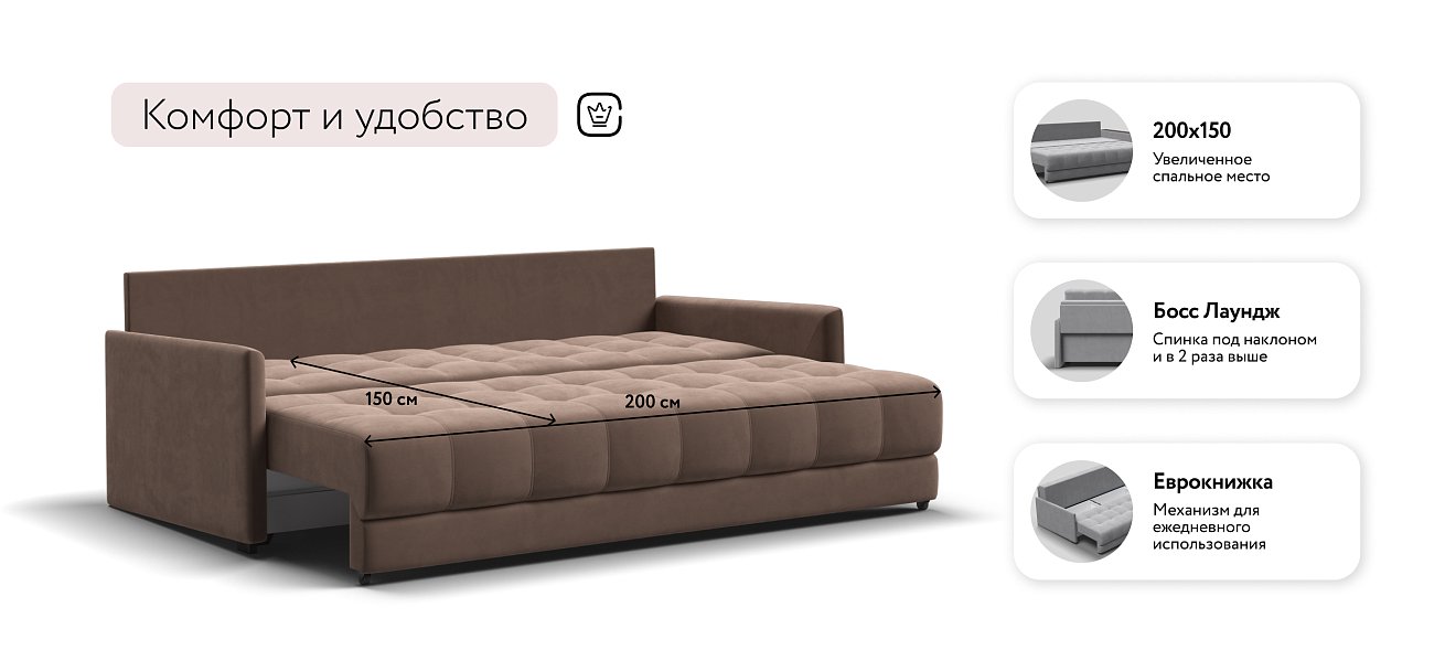 Диван BOSS 2.0 LOFT велюр Monolit мокко