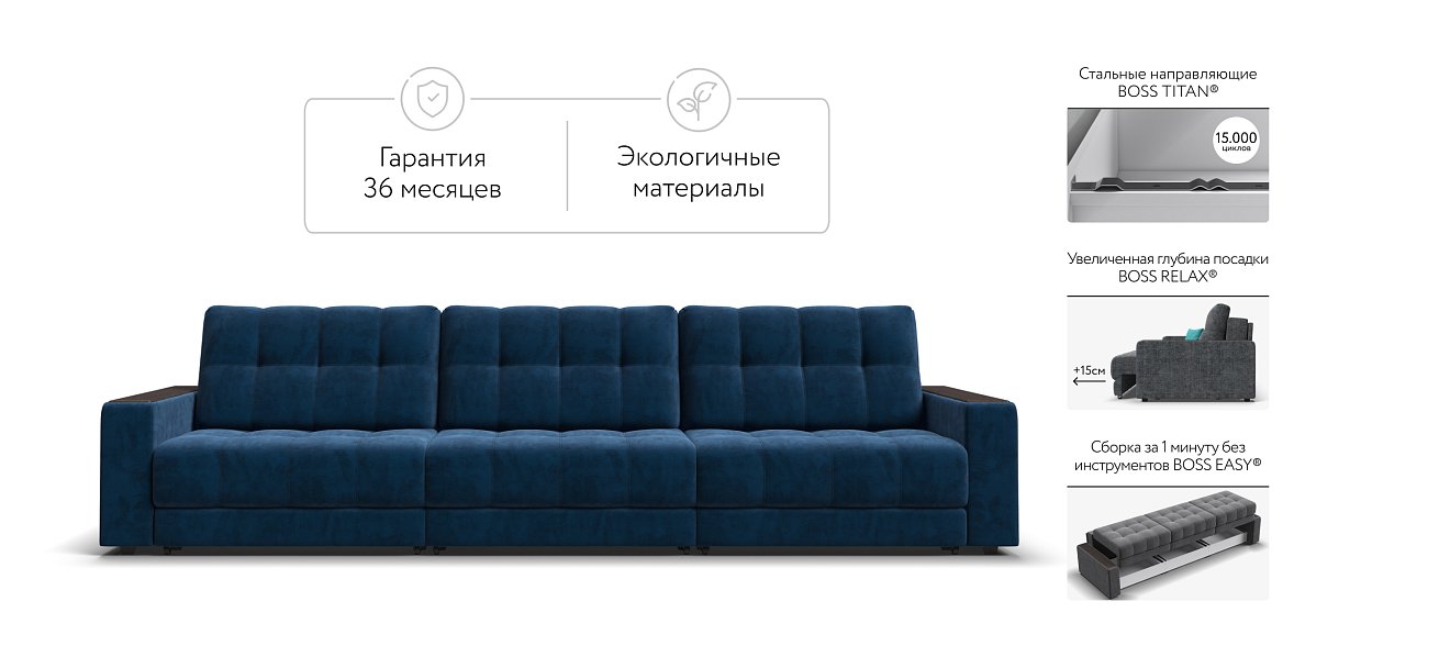 Диван BOSS GRAND Велюр Monolit синий