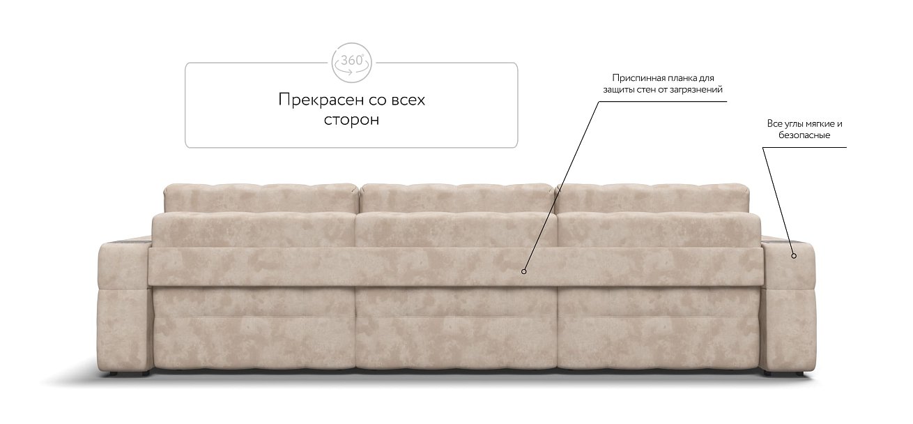 Диван BOSS.XO MAX Велюр Alkantara пепел / WOOD Rock