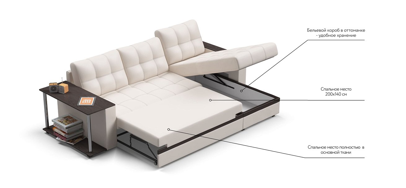 Угловой диван Атланта НПБ экокожа белый