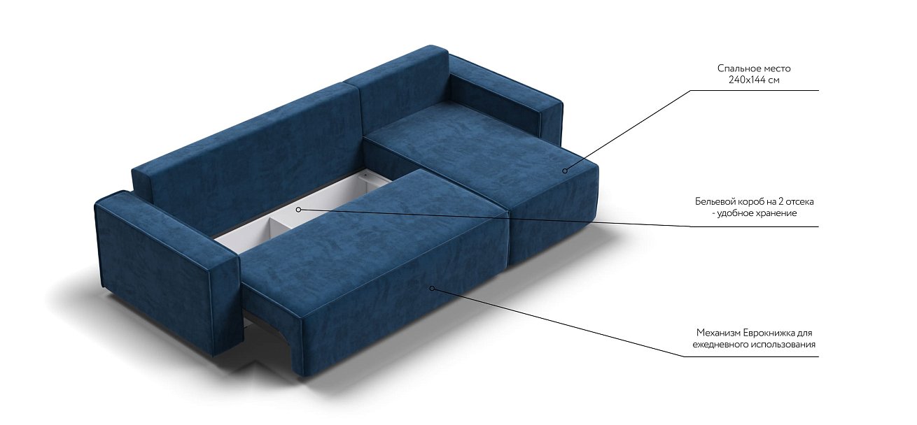 Угловой диван NORD 2.0 Велюр Monolit синий