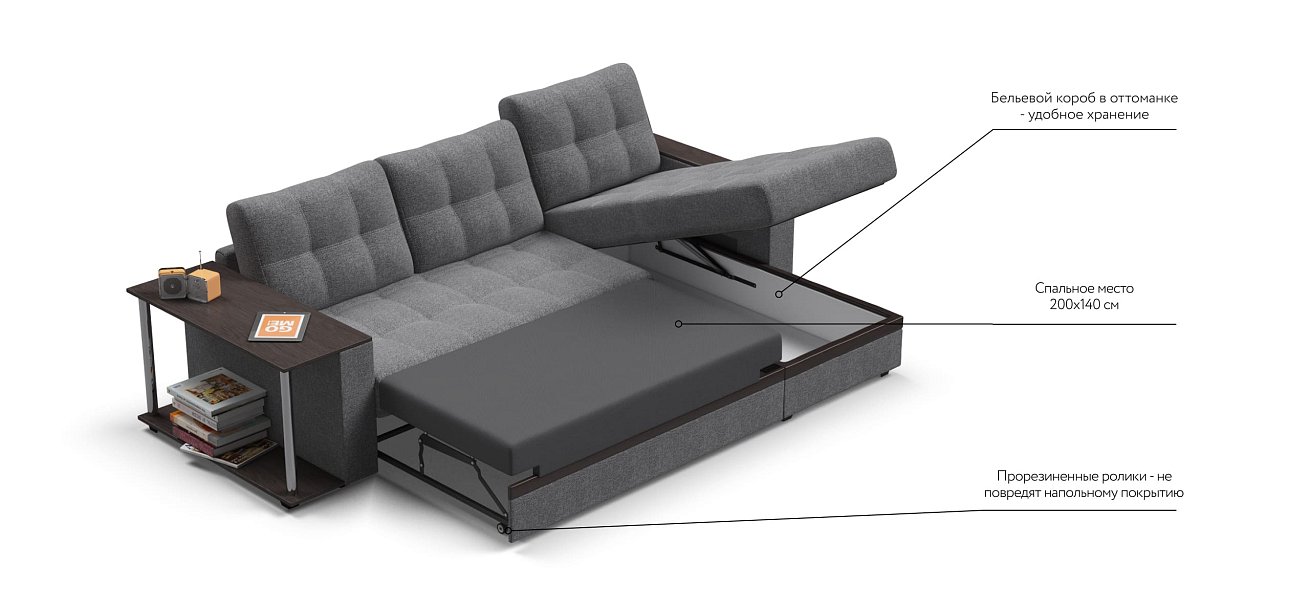 Угловой диван Атланта Люкс рогожка Malmo серый