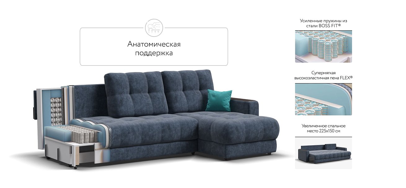 Угловой диван BOSS 3.0 Classic XL Велюр Royal топаз NEW