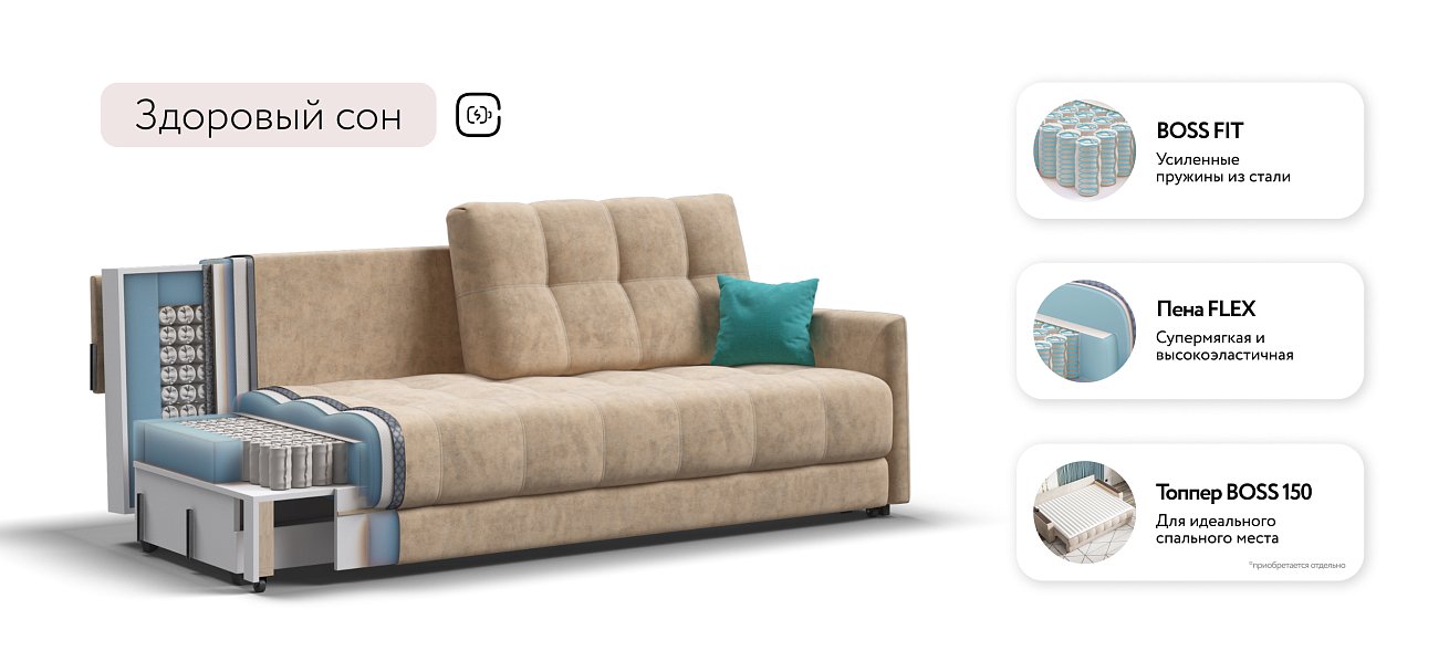 Диван BOSS 2.0 LOFT Велюр Роял шампань