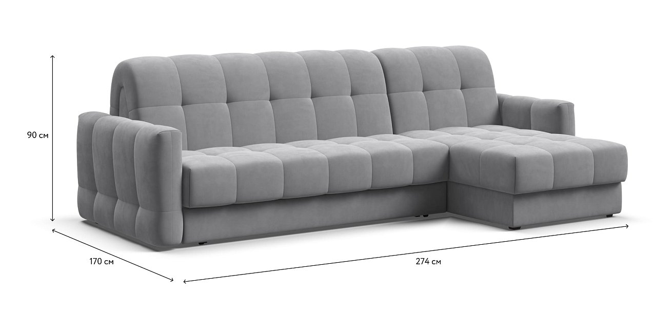 Угловой диван BOSS Sleep 160 велюр Monolit сталь