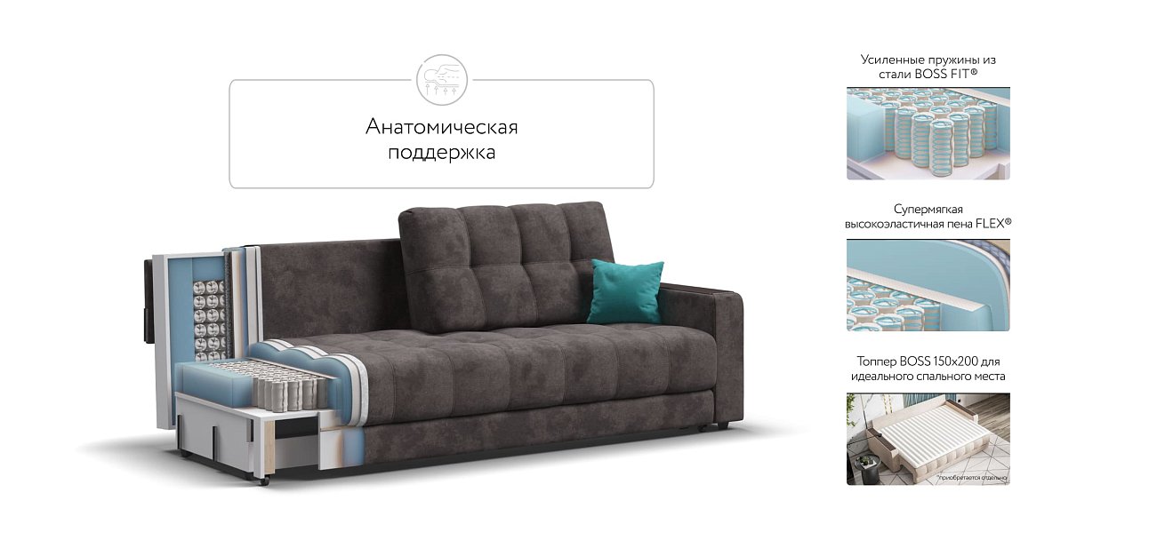 Диван BOSS 2.0 велюр Alkantara серый