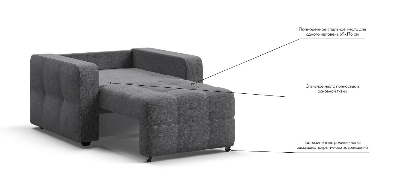 Кресло-кровать Dandy рогожка Malmo серый