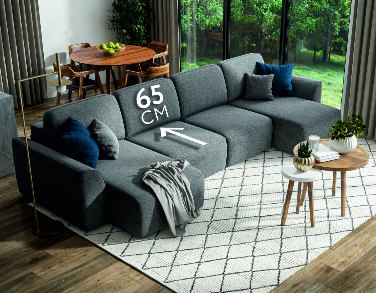 Суперудобная глубокая посадка сиденья – 65 см создаст максимальный комфорт во время отдыха