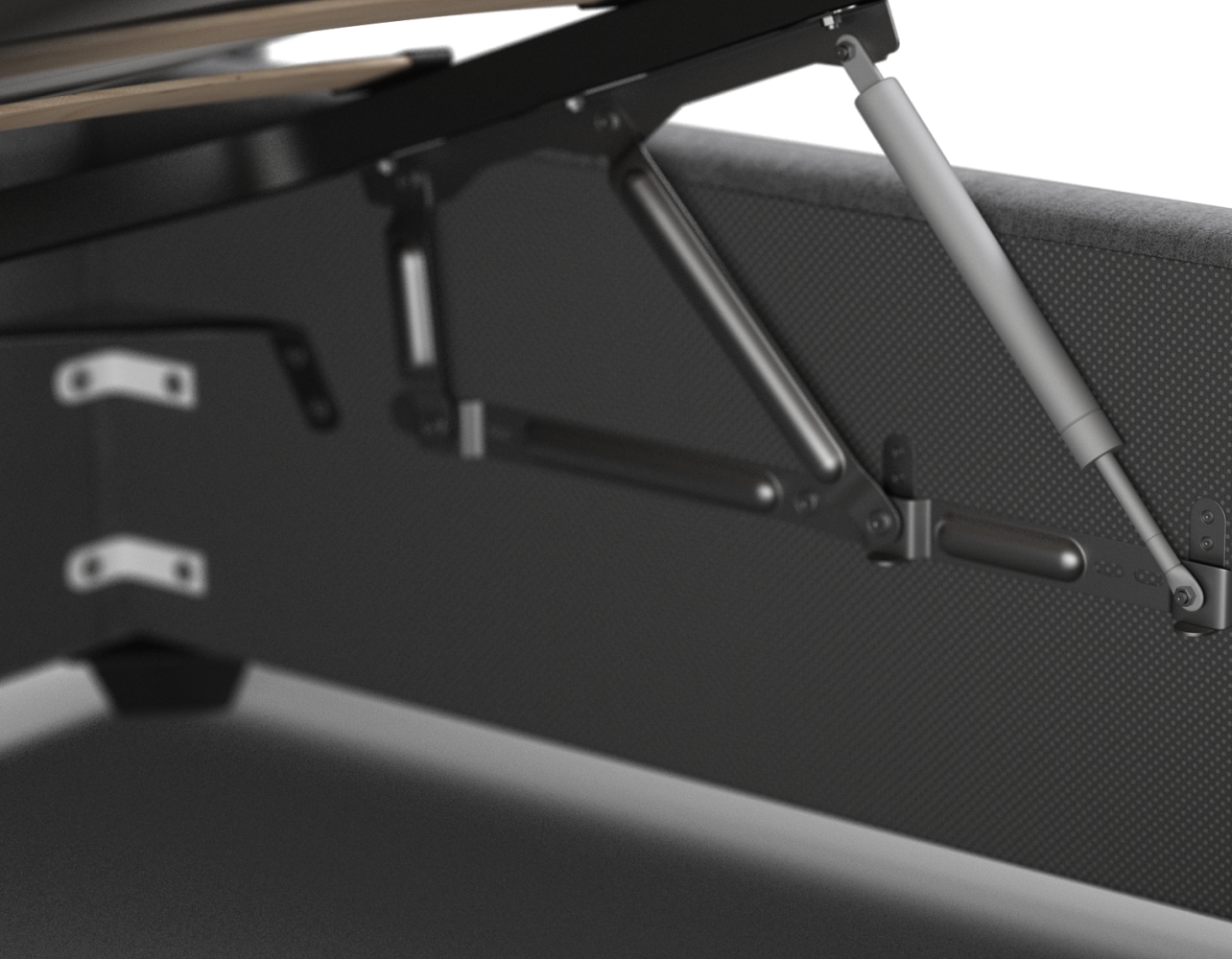 Подъёмный механизм и вместительный короб. Надёжный механизм облегчает доступ к бельевому коробу объёмом 450 литров — удобно для хранения постельных принадлежностей и экономии пространства