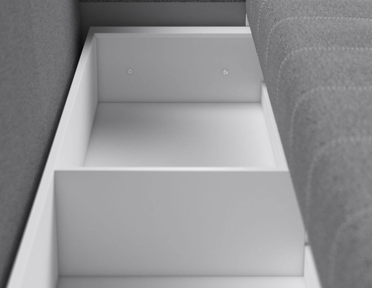 Бельевой короб под посадочной частью разделен на 2 отсека - удобное и безопасное хранение.