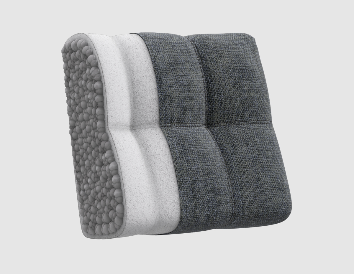 Приспинные подушки выполнены из холлофайбера и дробленой пены обеспечат комфортную посадку.