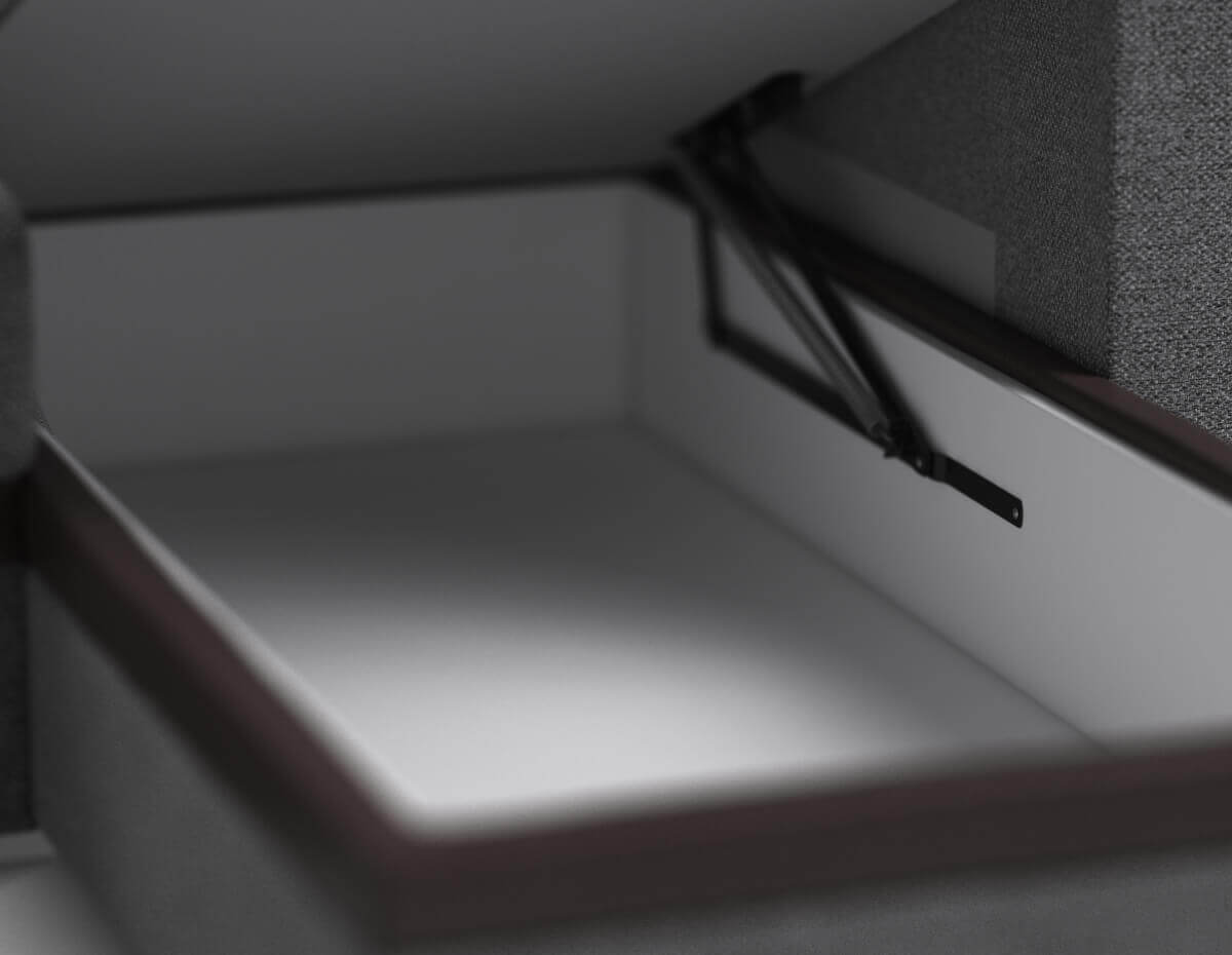 Вместительный бельевой короб в оттоманке (подъем на пружинах).